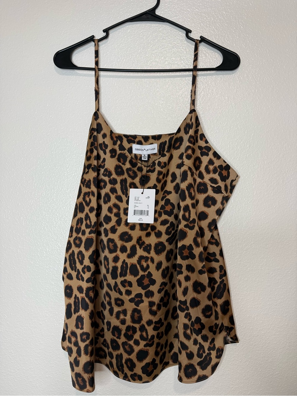 Gibson Latimer Leopard Print Satin Camisole Tank Top Brown and Black Sz XL NWT